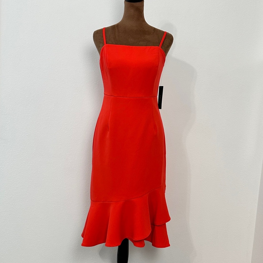 Lulus Ruffle High-Low Midi Dress Womens Small Red New With Tags